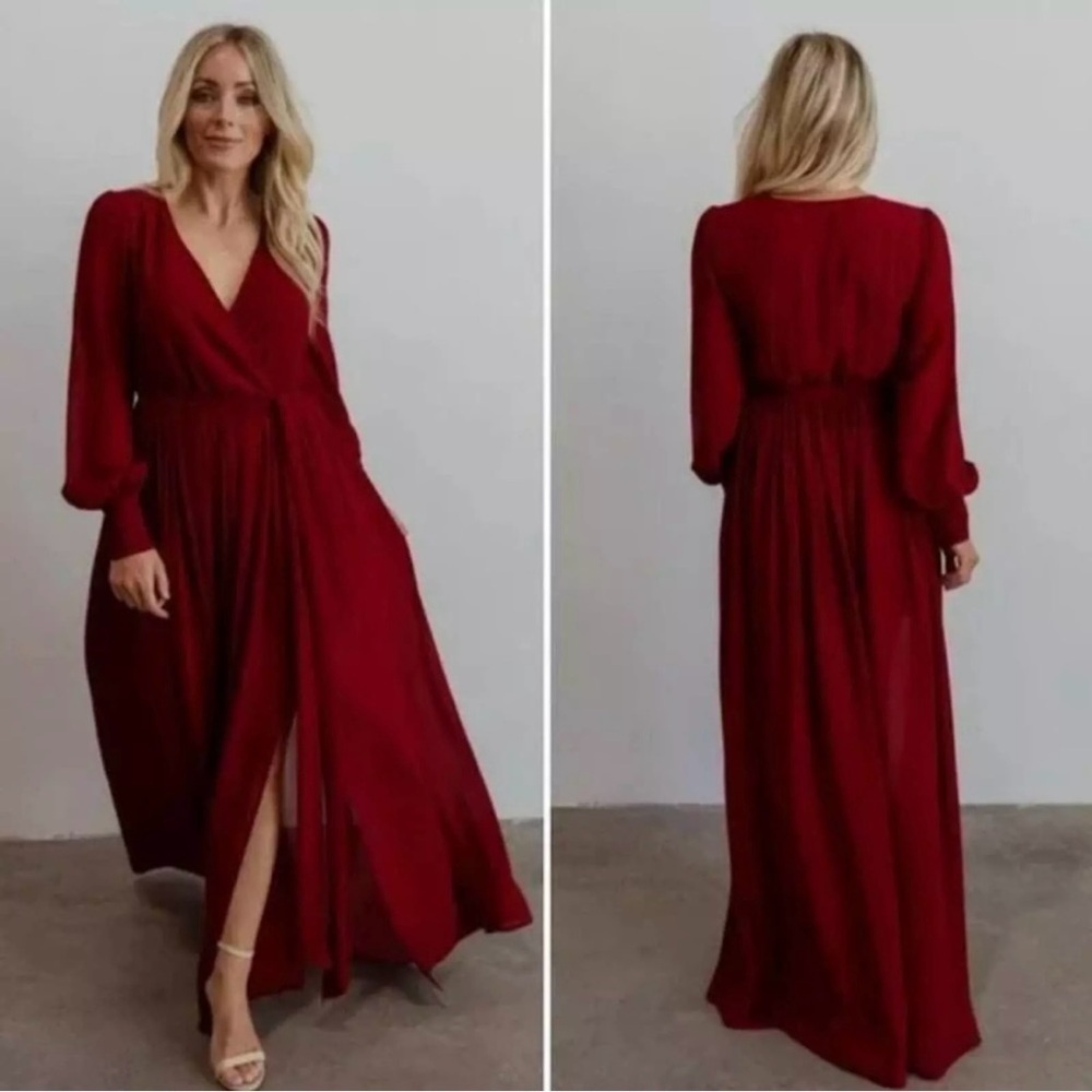 Baltic Born Womens Celine Maxi Dress Sz Small Wine Sheer Long Sleeve Wedding